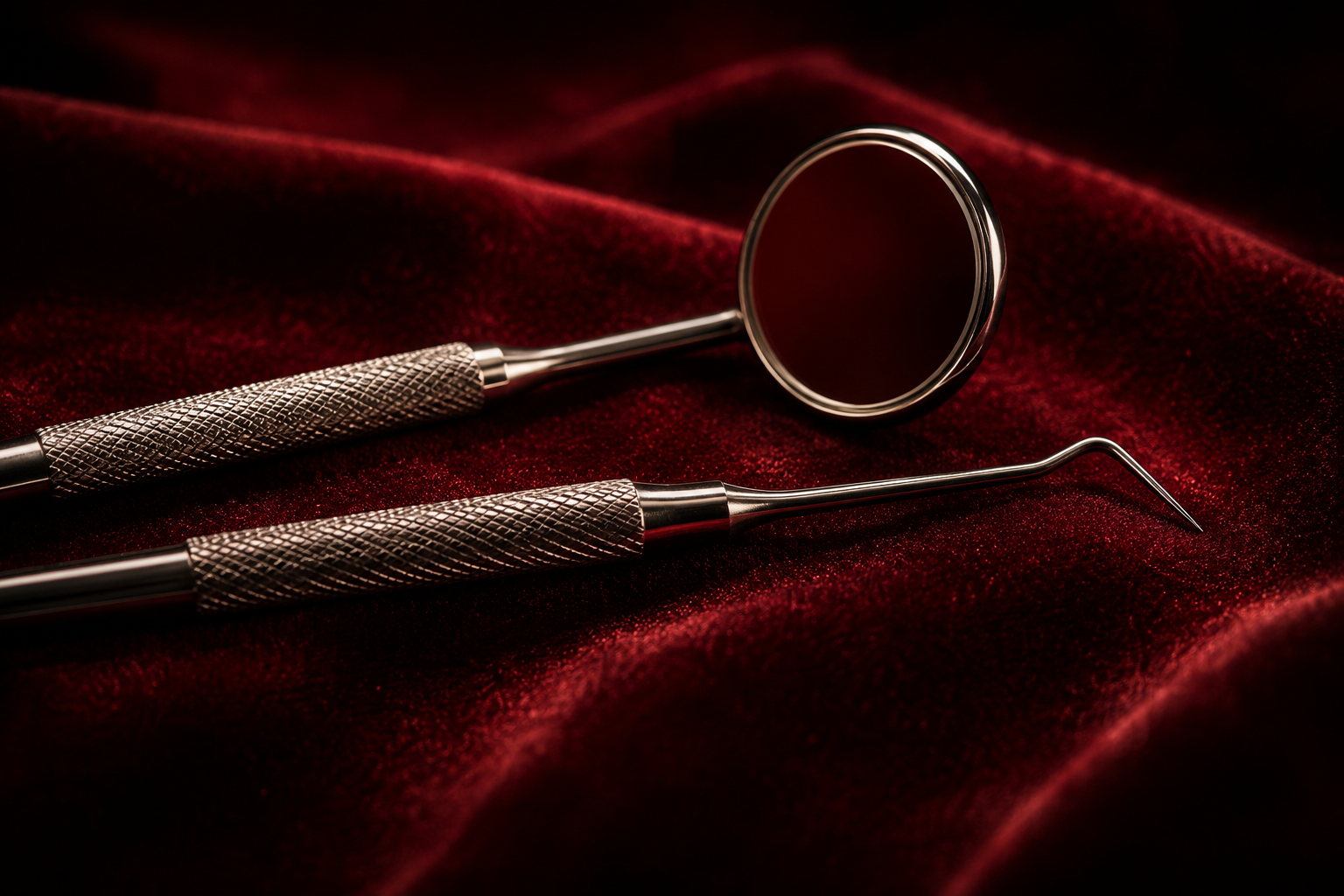 Imagem ilustrativa de instrumentos odontológicos — aguardando fotografia macro real